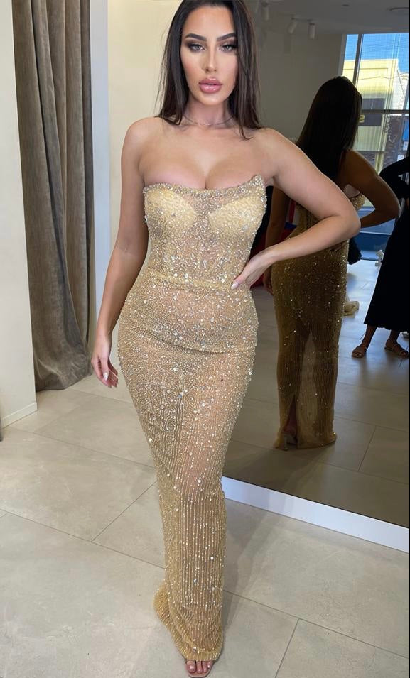 GOLD BEADED BUSTIER GOWN